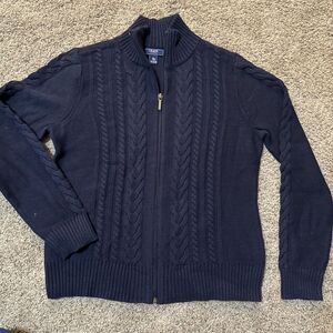 Ralph Lauren Chaps Fisherman Chunky Cable Knit Sweater Full Zip Jacket Womens‎ L